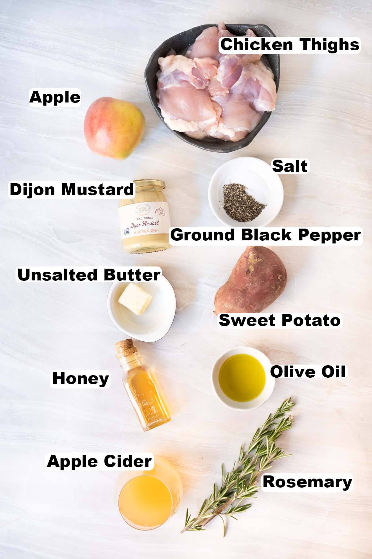 Ingredients for apple cider glazed chicken recipe. 