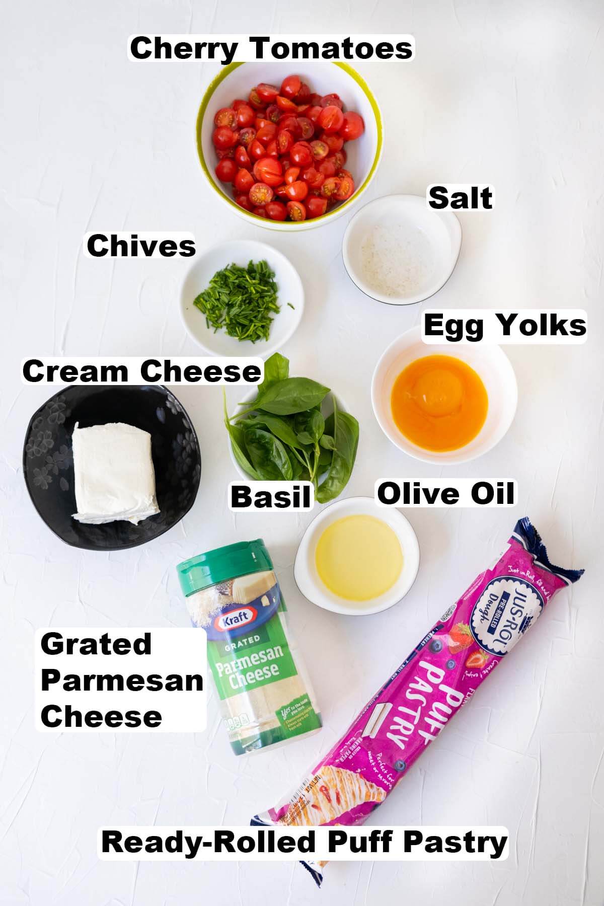 Ingredients for cherry tomato tarts recipe. 