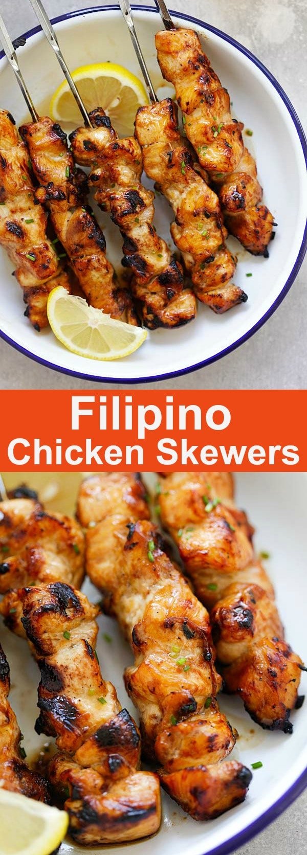 Filipino Chicken Skewers – juicy, moist and savory chicken kebab seasoned Filipino-style with soy sauce, banana ketchup and garlic. Absolutely delicious and a crowd pleaser | rasamalaysia.com