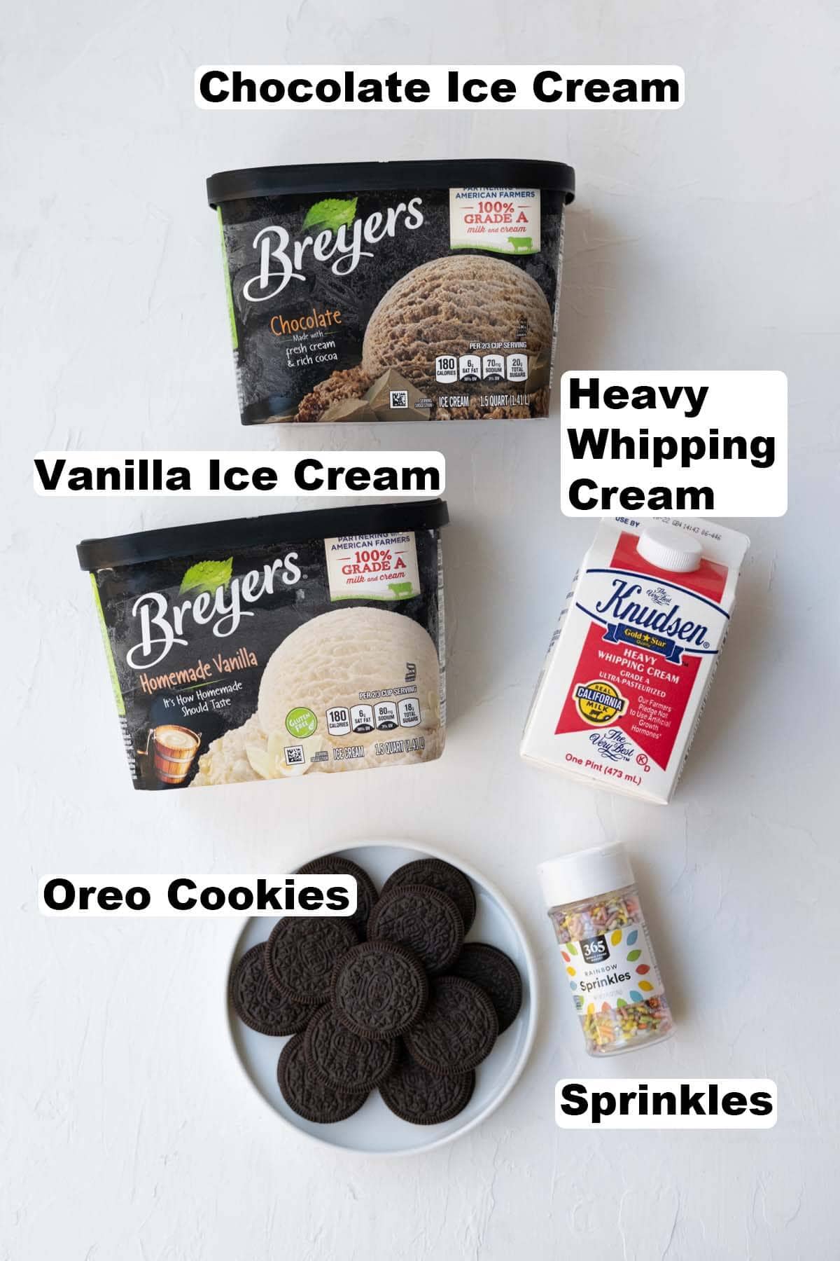 Ingredients for ice cream cake recipe.
