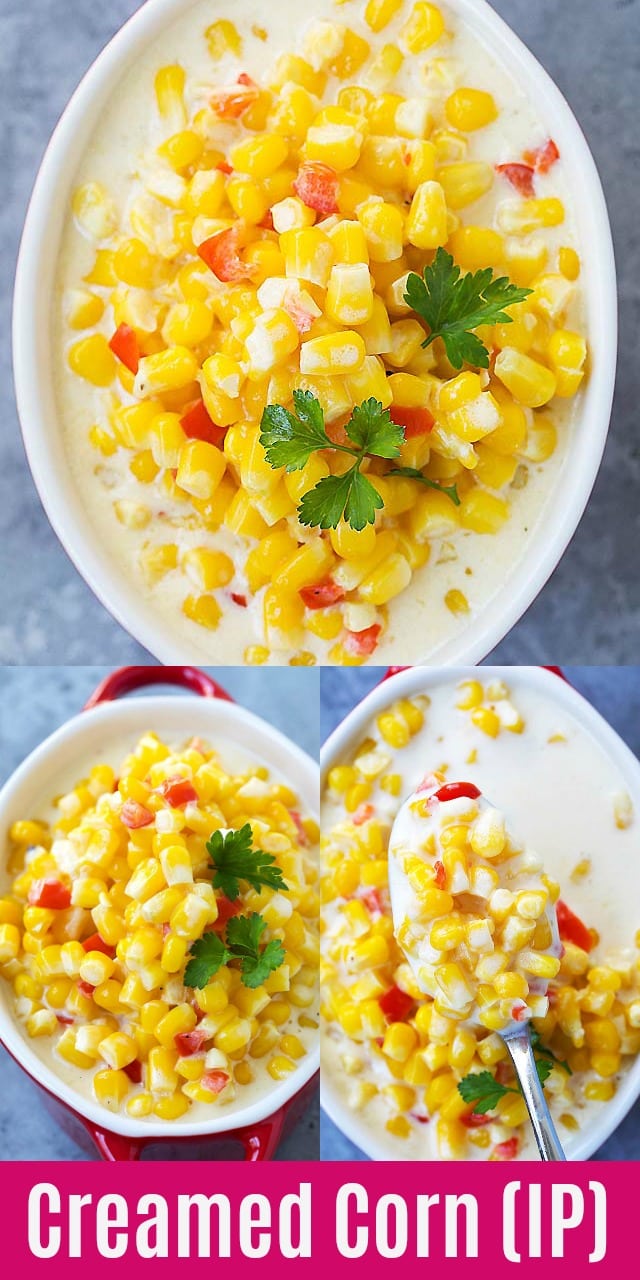 Creamed Corn - easy and delicious Instant Pot Creamed Corn recipe that takes only 10 mins in the pressure cooker. Creamy, buttery and cheesy cream corn that you want to eat every day!