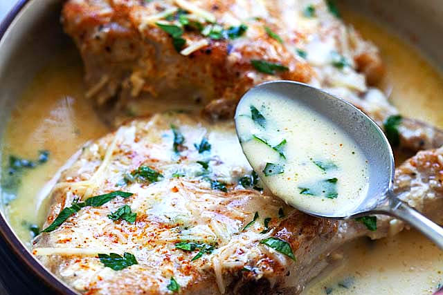 Creamy Garlic Parmesan is one of the best Instant Pot recipes with bone-in pork chops and gravy.