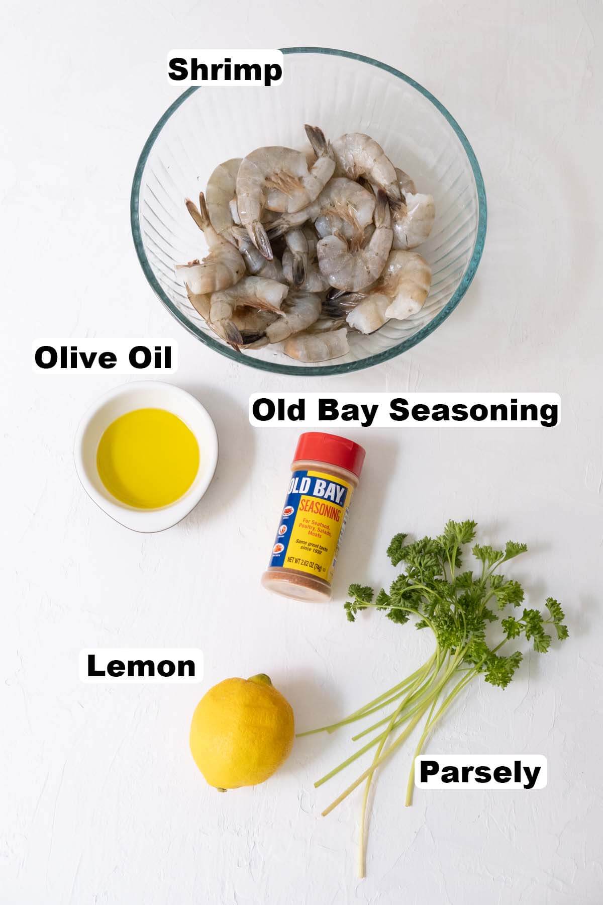Ingredients for old bay shrimp recipe.