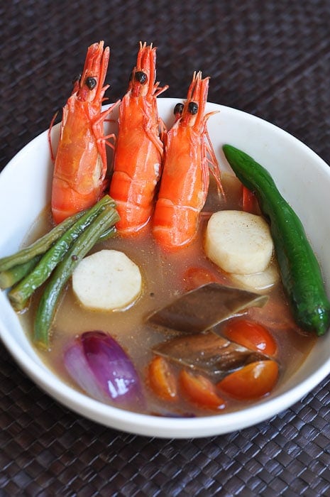 Delicious sinigang, a Filipino stew, made with shrimp.